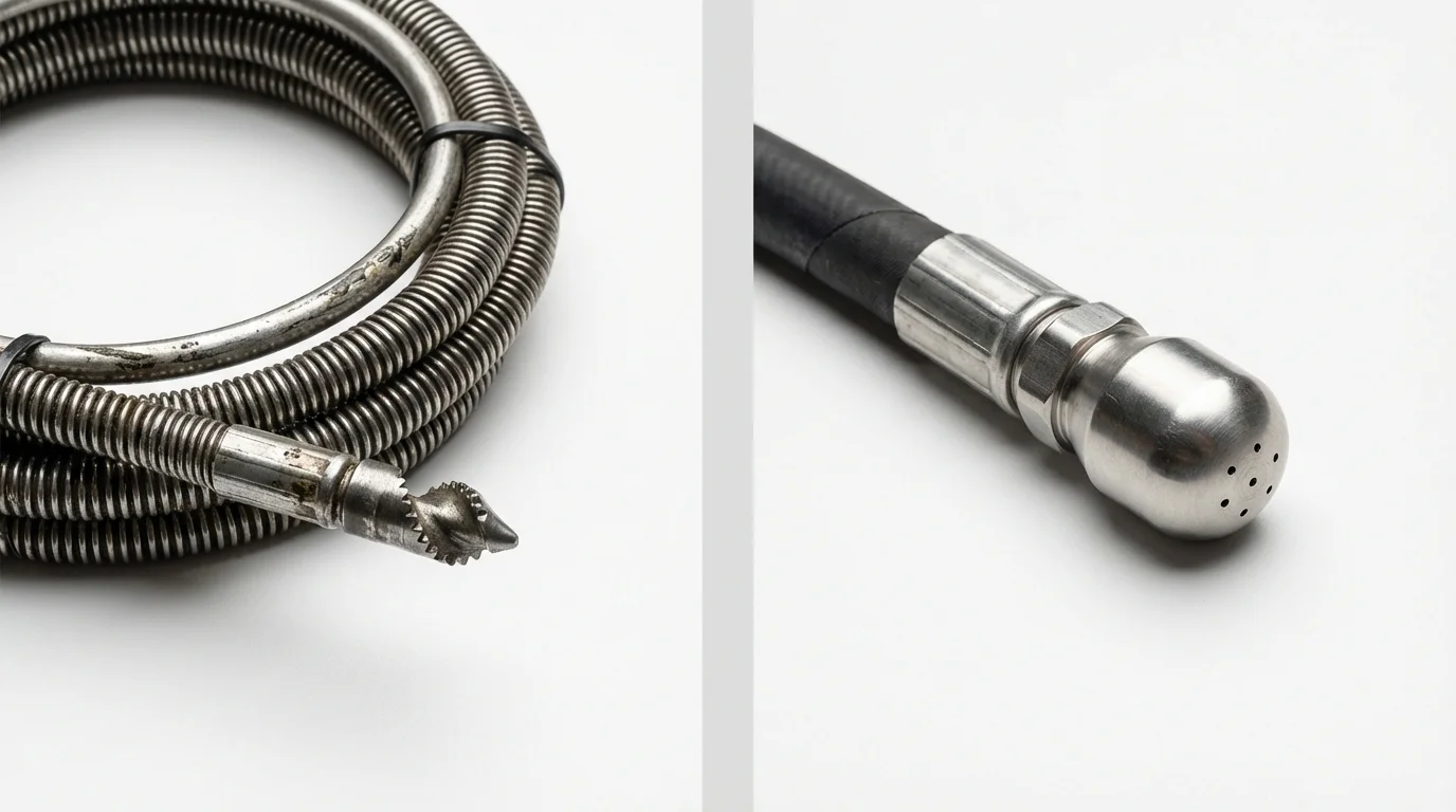 Drain snake cable and hydro jetting nozzle used for drain cleaning in Monterey, TN